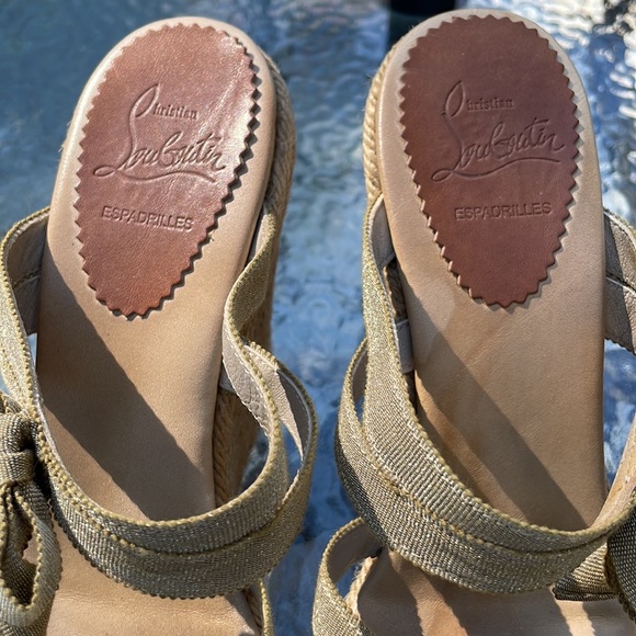 Christian Louboutin Delfin Espadrille wedges gold ribbon size 38 - Picture 2 of 5